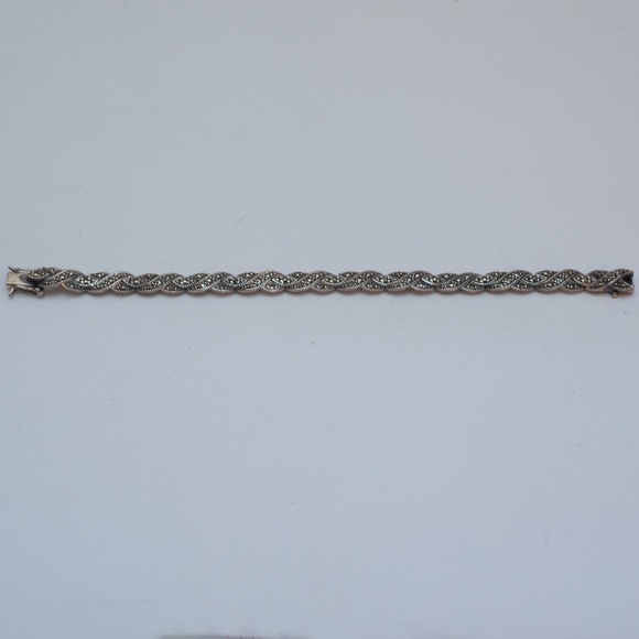 Vintage Sterling Silver and Marcasite Link Bracelet 7.5" - Picture 2 of 7